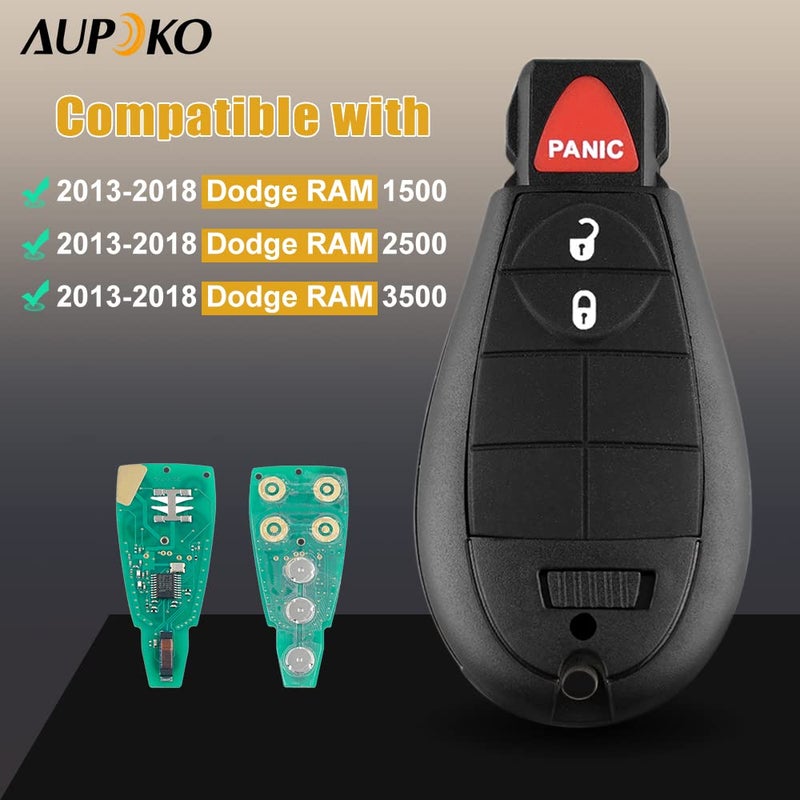 Aupoko Car Key Programmer for All Vehicles GQ4-53T with Circuit Board/Chip 3 Buttons Smart Key Compatible with 2013-2018 Dodge RAM 1500 2500 3500 Replace 56046953AE 56046953 Key Fob Shell Replacement - Image 3